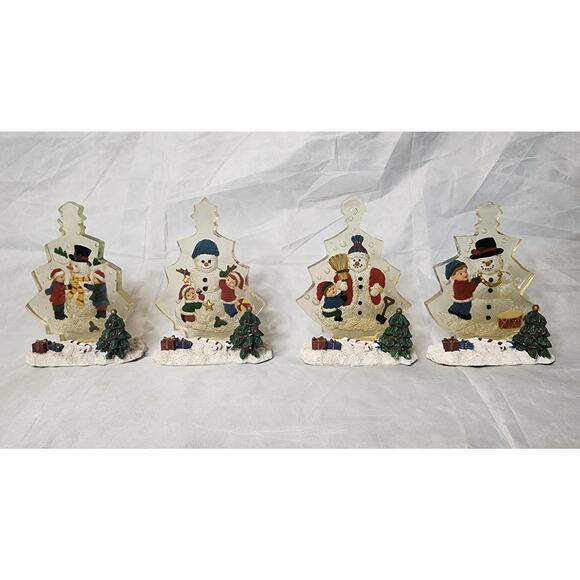 Vintage Set Of 4 Clearly Christmas Decorations K's Collection Santa Snowman - Picture 1 of 8